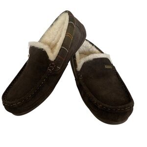 BARBOUR MONTY BROWN SUEDE SHEARLING SLIPPERS SIZE M7 W9
